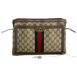 Gucci-Gucci Old Sherry Line Ophidia GG Leder Schultertasche, Canvas Schultertasche 904.02.013 in sehr gutem Zustand-Braun