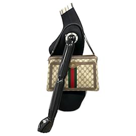 Gucci-Sac à bandoulière en cuir Gucci Old Sherry Line Ophidia GG, sac en toile 904.02.013 en très bon état-Marron