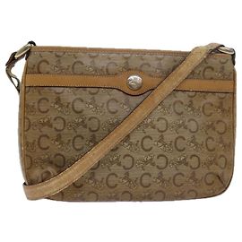 Céline CELINE C Macadam Canvas Shoulder Bag Leather Beige Auth 79305 Beige