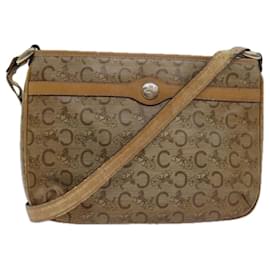 Céline-CELINE C Macadam Canvas Shoulder Bag Leather Beige Auth 79305-Beige