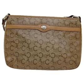 Céline-CELINE C Macadam Canvas Shoulder Bag Leather Beige Auth 79305-Beige