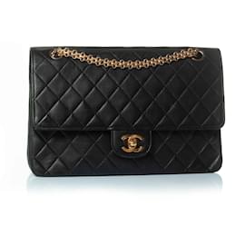Chanel-Chanel, sac à épaule en cuir matelassé intemporel-Noir,Doré