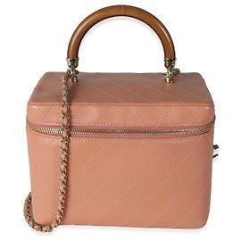 Chanel Pink Quilted Lambskin Knock On Wood Vanity Case Pink