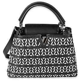 Louis Vuitton-Louis Vuitton Negro Blanco Cuero Trenzado Tressage Capucines BB-Negro,Blanco