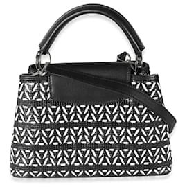 Louis Vuitton-Louis Vuitton Black White Woven Calfskin Tressage Capucines BB-Black,White