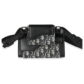 Christian Dior Dior Beige Black Oblique Canvas Elite Shoulder Pouch Black Blue