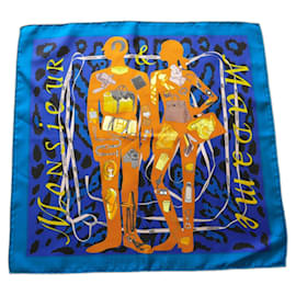 Hermès-Hermes Monsieur & Madame Foulard Scarf-Blue,Orange