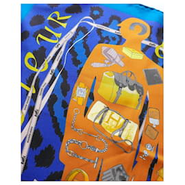 Hermès-Hermes Monsieur & Madame Foulard Scarf-Blue,Orange