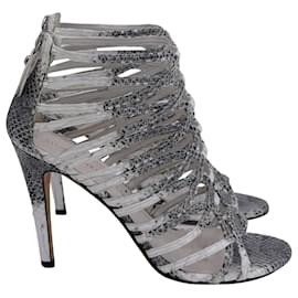 Stuart Weitzman Loops Strappy Sandals in Grey Python-Embossed Leather  Grey