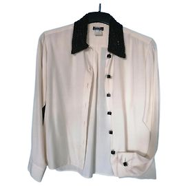 Camisa Lolita Lempicka de seda marfim com gola de pérolas pretas Outro
