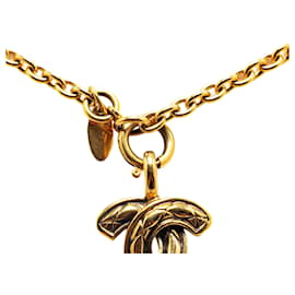 Chanel-Chanel Gold Gold Plated CC Quilted Pendant Necklace-Golden