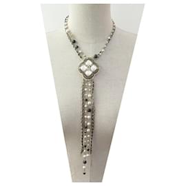 Chanel-NEUF COLLIER CHANEL GRIPOIX PERLES CHAINES STRASS 95 METAL DORE GOLD NECKLACE-Doré