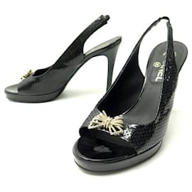 Chanel-CHANEL SHOES PUMPS BOWS G26717 38.5 IN BLACK PATENT LEATHER-Black