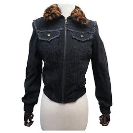 GIACCA LOUIS VUITTON COLLO LEOPARDO IN VISONE TAGLIA 36 DENIM NERO Nero