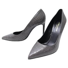 Saint Laurent-NINE SAINT LAURENT CROC LEATHER PUMPS SIZE 40-Grey