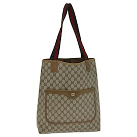Gucci-GUCCI GG Supreme Web Sherry Line Tote Bag PVC Leather Beige 39 02 003 Auth 79593-Beige