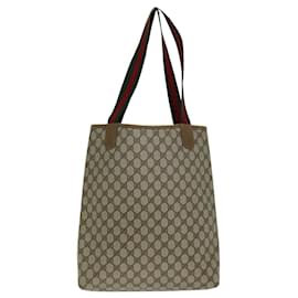 Gucci-GUCCI GG Supreme Web Sherry Line Tote Bag PVC Leather Beige 39 02 003 Auth 79593-Beige
