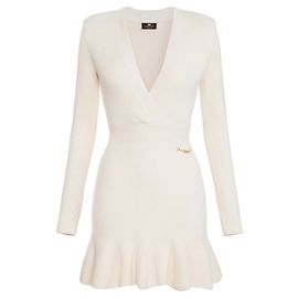 Vestido mini de malha Butter da Elisabetta Franchi com saia godê Cru