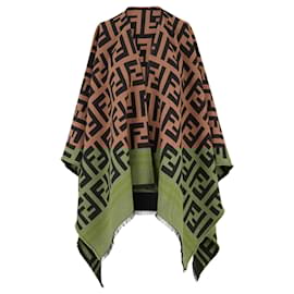 Fendi-Fendi Brown Wool and Silk FF Poncho-Brown