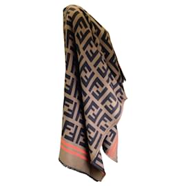 Fendi-Fendi Brown Wool and Silk FF Poncho-Brown