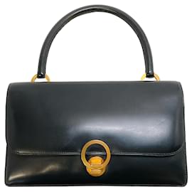 Hermès-Borsa ad anello in pelle di vitello nera vintage Hermes-Nero