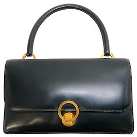 Hermès Hermes Vintage Schwarz Box Kalbleder Ring Tasche Schwarz