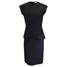 Christian Dior-Christian Dior Black Peplum Hem Silk Crepe Pencil Dress-Black