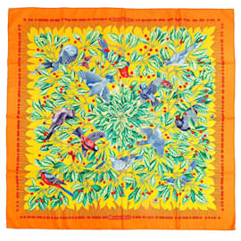 Hermès-Foulard Hermès Carré 90 "Les merises" 100% Seta-Arancione