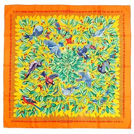 Bufanda Hermès Carré 90 "Les merises" 100% Seda Naranja