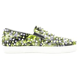 Christian Louboutin-Christian Louboutin Roller-Boat Flat Toile Hawaii/GG Black/Multicolor in Size 43-Multiple colors