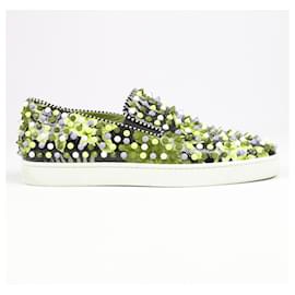 Christian Louboutin-Christian Louboutin Roller-Boat Flat Toile Hawaii/GG Black/Multicolor in Size 43-Multiple colors