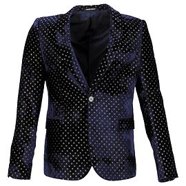 Giorgio Armani Emporio Armani Patterned Single-Button Blazer in Navy Blue Velvet Blue Navy blue