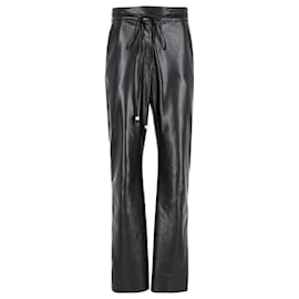 Nanushka-Nanushka High-Rised Wide Leg Pants in Black Faux Leather-Black