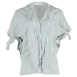 JW Anderson-JW Anderson Tie-Neck Striped Top in White and Green Cotton -Green