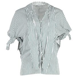 Top à col cravate rayé en coton blanc et vert de JW Anderson Vert