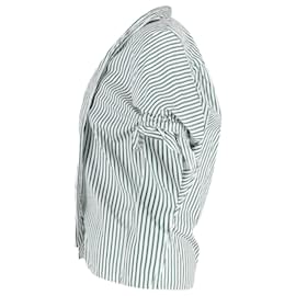 JW Anderson-JW Anderson Tie-Neck Striped Top in White and Green Cotton -Green