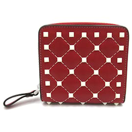 Valentino-Cartera corta de cuero con tachuelas y doble pliegue de Valentino Cartera corta de cuero en excelentes condiciones-Roja