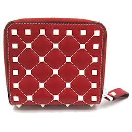 Valentino-Cartera corta de cuero con tachuelas y doble pliegue de Valentino Cartera corta de cuero en excelentes condiciones-Roja