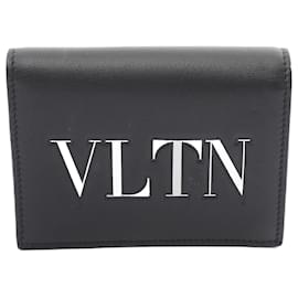 Valentino-Billetera bi-fold Valentino VLTN de cuero, billetera corta 2Y2P0577 en excelente estado-Negro