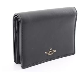 Valentino-Billetera bi-fold Valentino VLTN de cuero, billetera corta 2Y2P0577 en excelente estado-Negro