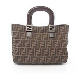 Fendi-Bolso tote Fendi Zucca de lona 26329 en muy buen estado-Castaño