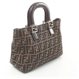 Fendi-Bolso tote Fendi Zucca de lona 26329 en muy buen estado-Castaño