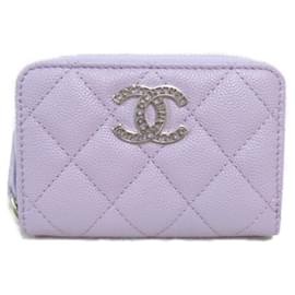 Chanel-Porta-moedas de couro Caviar CC da Chanel AP3830 em ótimo estado-Roxo