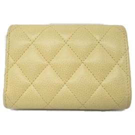 Chanel-Cartera corta de cuero Chanel CC de tres pliegues AP1173 en buen estado-Amarillo