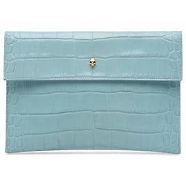 Alexander McQueen Blue Embossed Leather Skull Clutch Blue Light blue