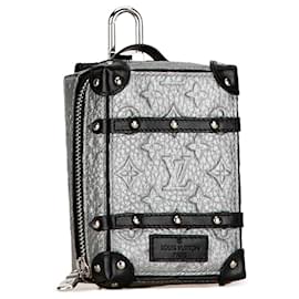 Louis Vuitton-Louis Vuitton Silver Monogram Taurillon Soft Trunk Bag Charm and Key Holder-Silvery