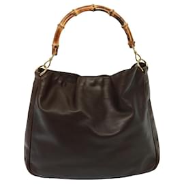 Gucci-Sac à bandoulière en cuir GUCCI Bamboo 2way marron 001 3754 1577 Auth 78088-Marron