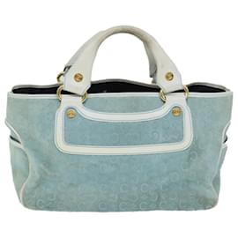 Céline-CELINE Hand Bag Suede Blue Auth 79185-Blue