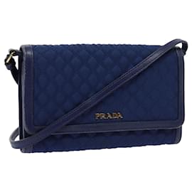 Prada-PRADA Portefeuille Épaule Nylon Cuir Bleu Auth 78077-Bleu