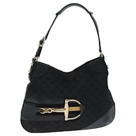 Gucci-GUCCI GG Supreme Horsebit Schultertasche aus PVC-Leder Schwarz 137388 Auth 77823-Schwarz